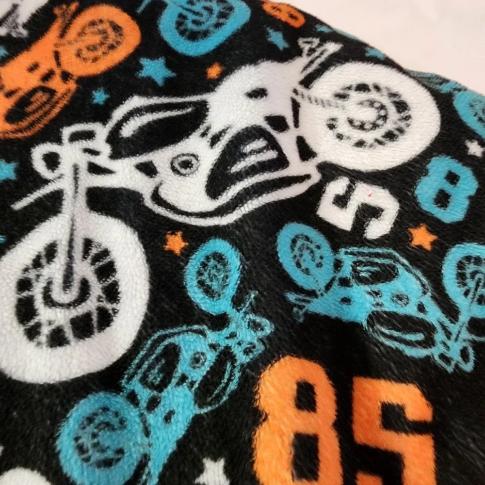 Minky Couture Ultra Plush Motorcycle Print W /Orange‎ Trim Blanket 45